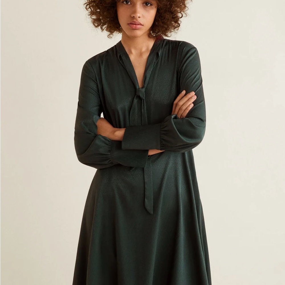 NWT Mango Suit Ribbon Tie Green Dress deadstock unique classic dress Size S
